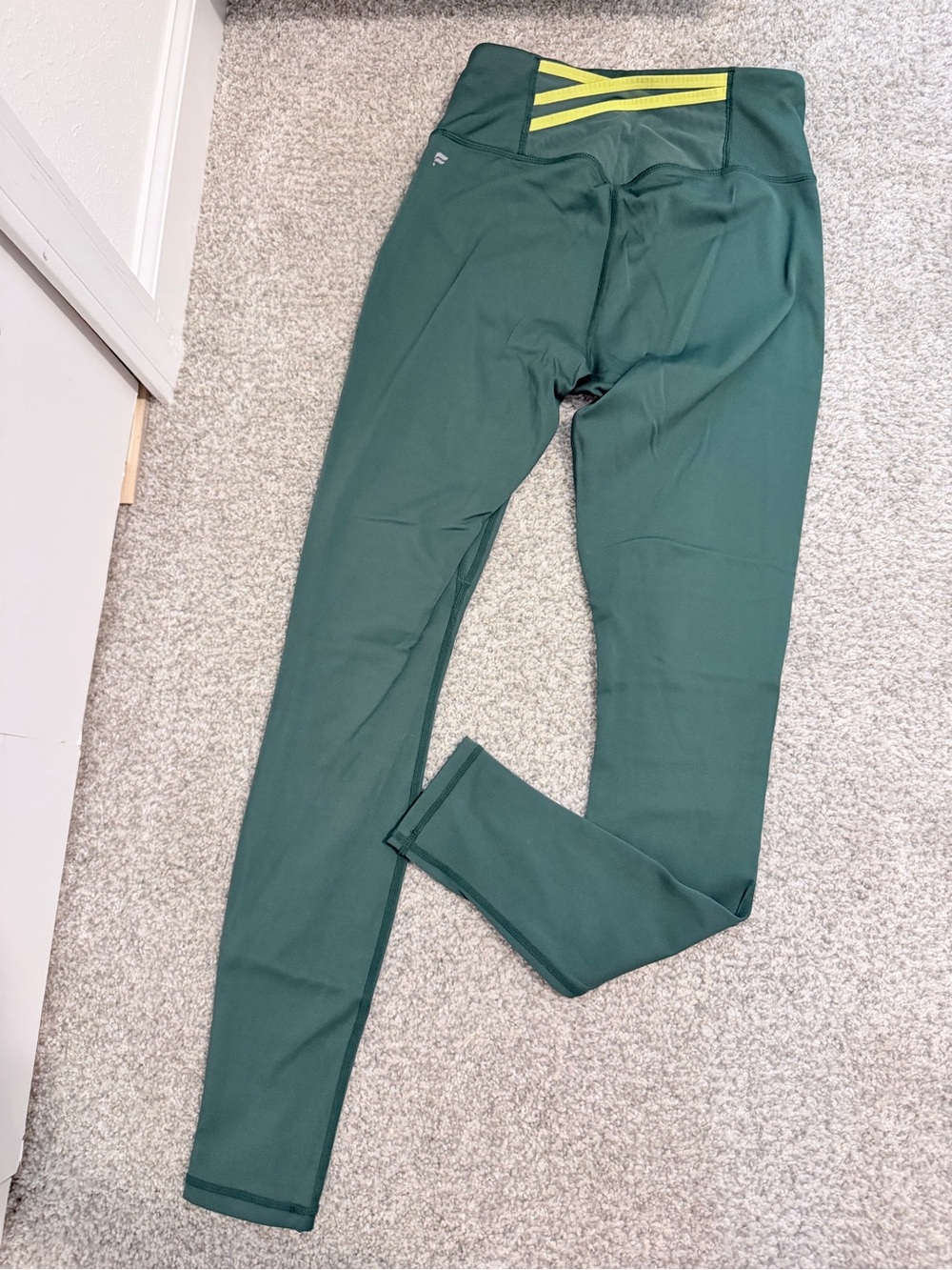 Fabletics Deep Green High-Waist Leggings with Lime Accent